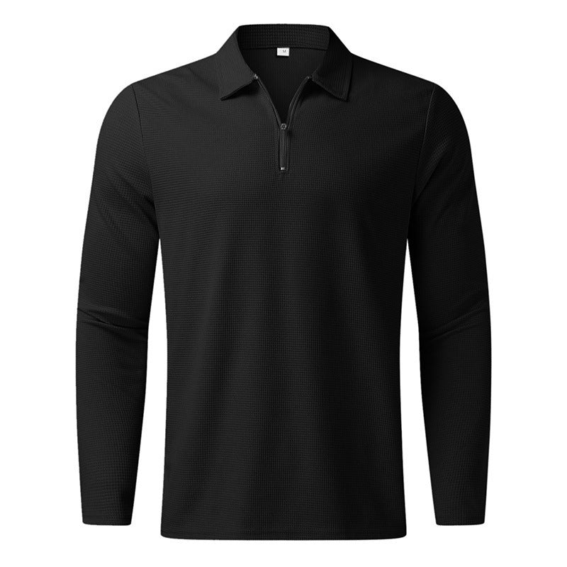Men's Fine Waffle Knit Half-Zip Polo with Kent Collar & Long Sleeve Mune Fashion