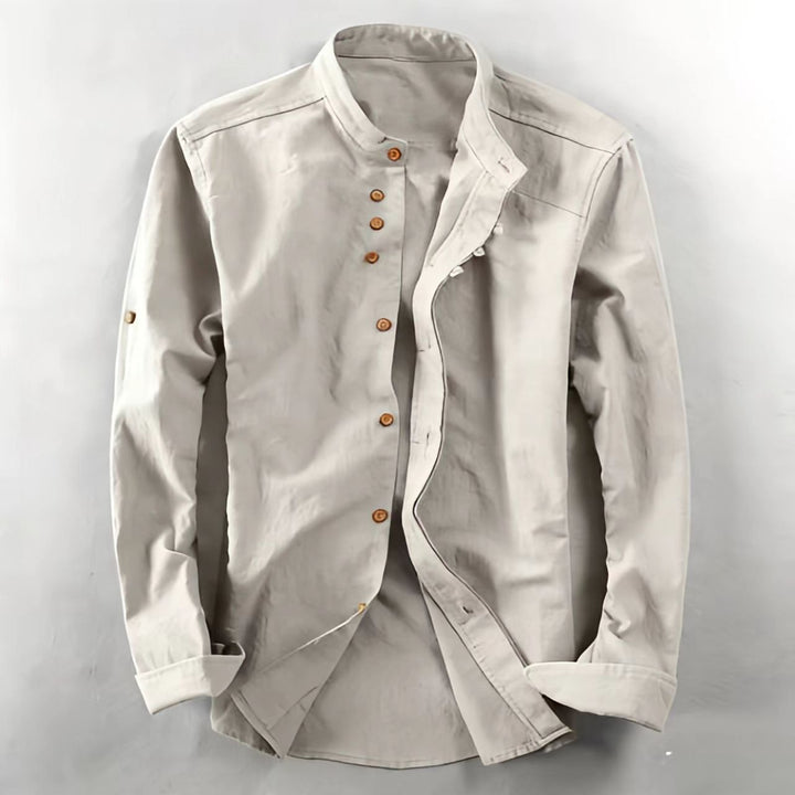 Men's Stand Collar Shirt with Hidden Button Placket and Modern Details Mune Fashion