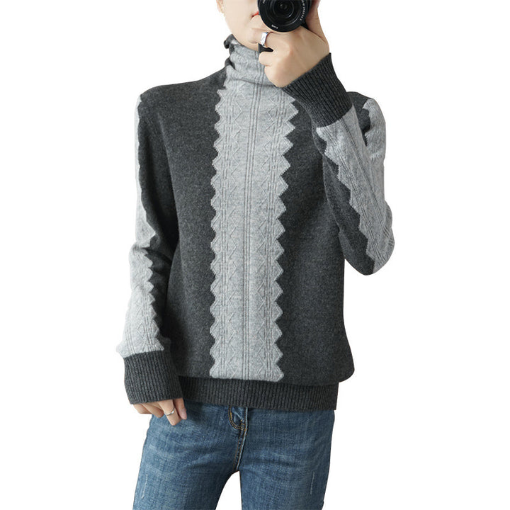 Women’s premium turtleneck sweater made of fine knit with centered lace cable structure Mune Fashion