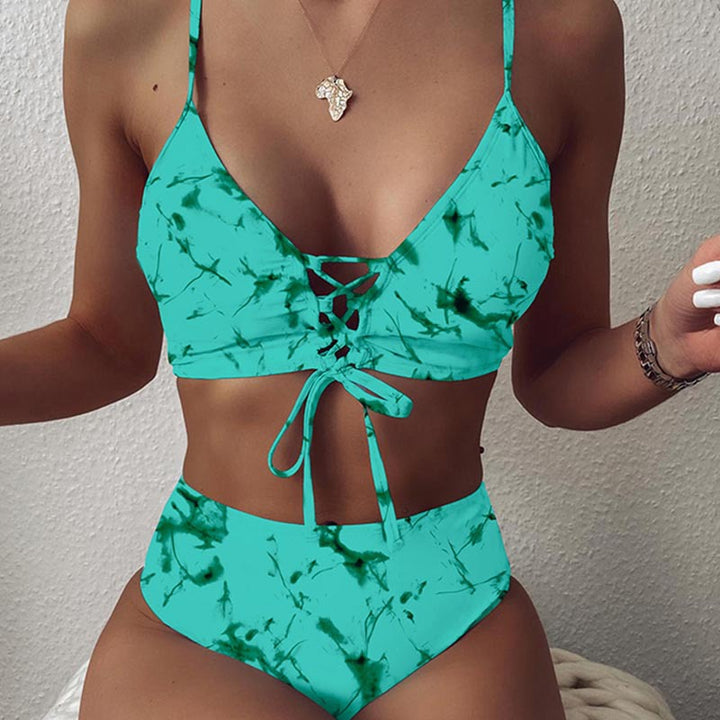 Women's High-Waisted Bikini Set with Adjustable Lace-Up Details Mune Fashion