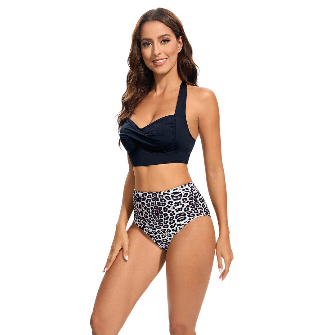 Women's High-Waisted Bikini Set with Padded Top and Leopard Design Mune Fashion