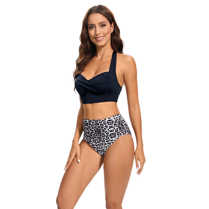 Women's High-Waisted Bikini Set with Padded Top and Leopard Design Mune Fashion