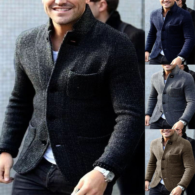 Men's knit blazer with stand-up collar and patch pockets Mune Fashion