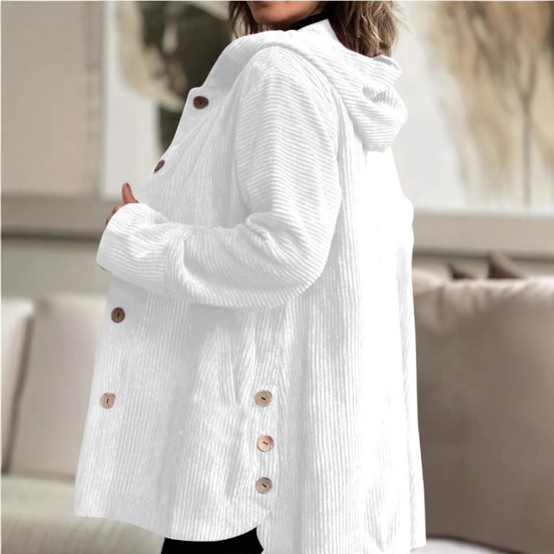 Women's Long Hooded Knitted Cardigan with Ribbed Texture, Button Placket and Side Pockets Mune Fashion