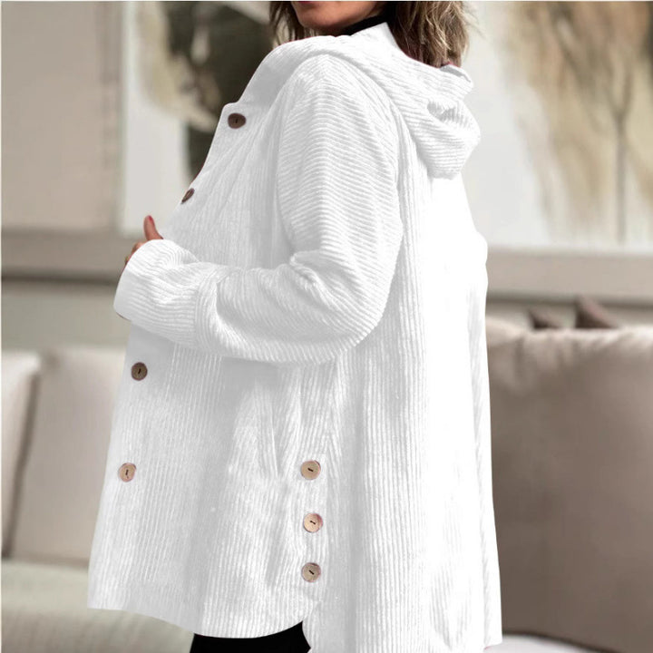 Women's Long Hooded Knitted Cardigan with Ribbed Texture, Button Placket and Side Pockets Mune Fashion