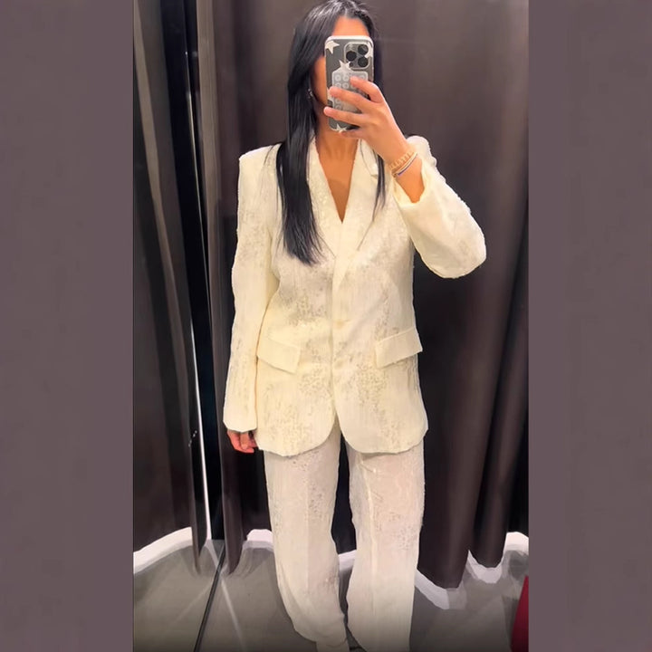 Women's wide sequin pants with high waistband and flowing leg Mune Fashion