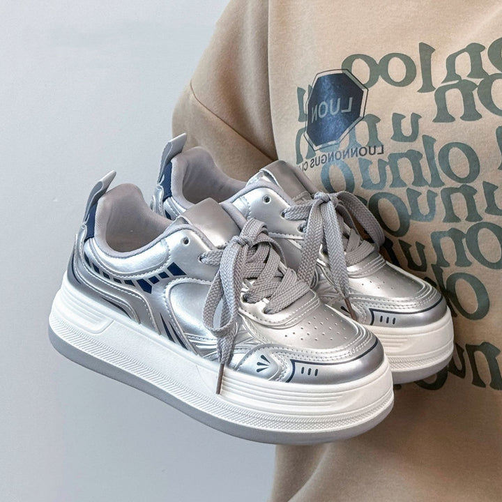 Women's Modern Platform Sneaker with Metallic Look and Cushioned EVA Midsole Mune Fashion