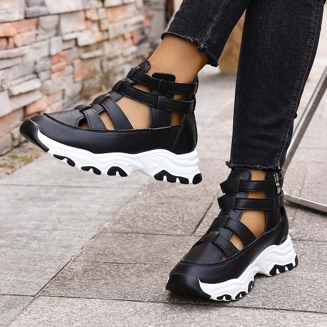 Ladies  wedge sneaker sandal with cut-out straps, side zipper and profiled platform sole Mune Fashion