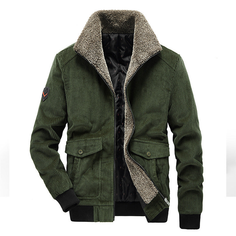 Men's cord field jacket with Sherpa inner lining, stand-up collar and patch pockets Mune Fashion