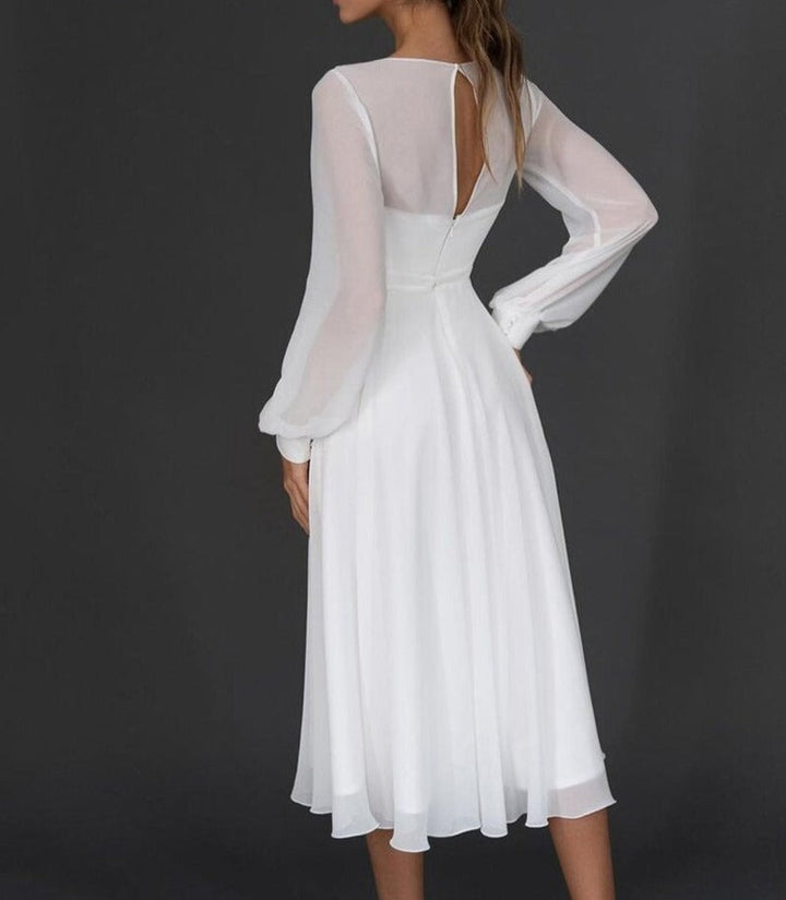 Mune Fashion Women's Midi Dress with Wrap Look and Transparent Sleeves
