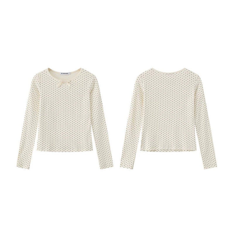 Women's long sleeve shirt made of soft cotton jersey with polka dot pattern and decorative knot on top