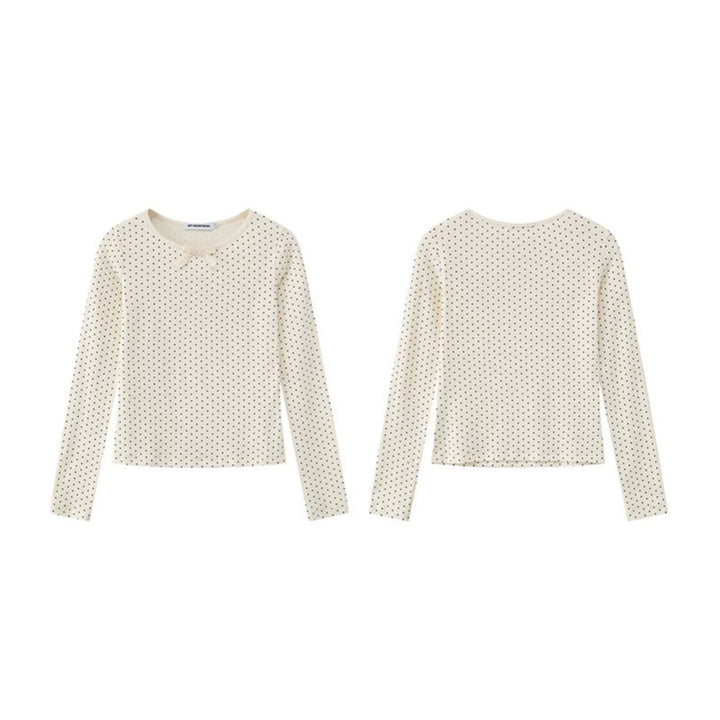 Women's long sleeve shirt made of soft cotton jersey with polka dot pattern and decorative knot on top