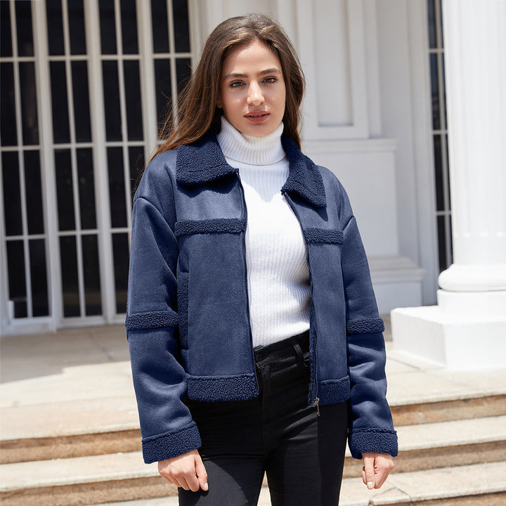 Women's short teddy jacket in aviator style with zipper Mune Fashion