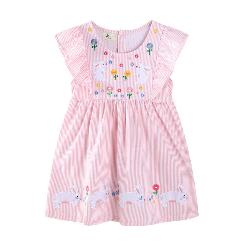 Girls casual dress with playful bunny and flower appliqués Mune Fashion