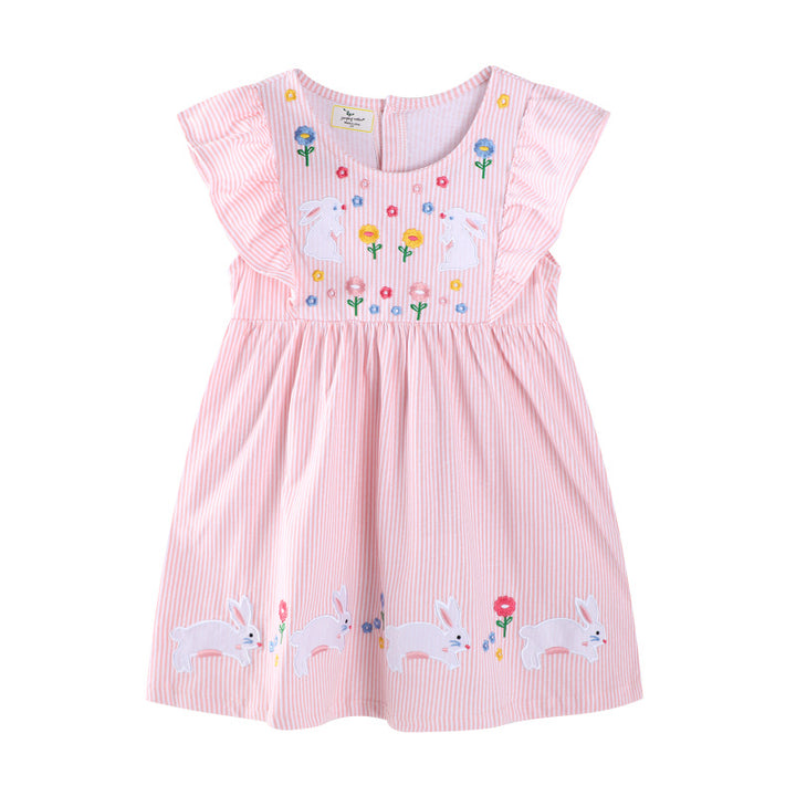 Girls casual dress with playful bunny and flower appliqués Mune Fashion