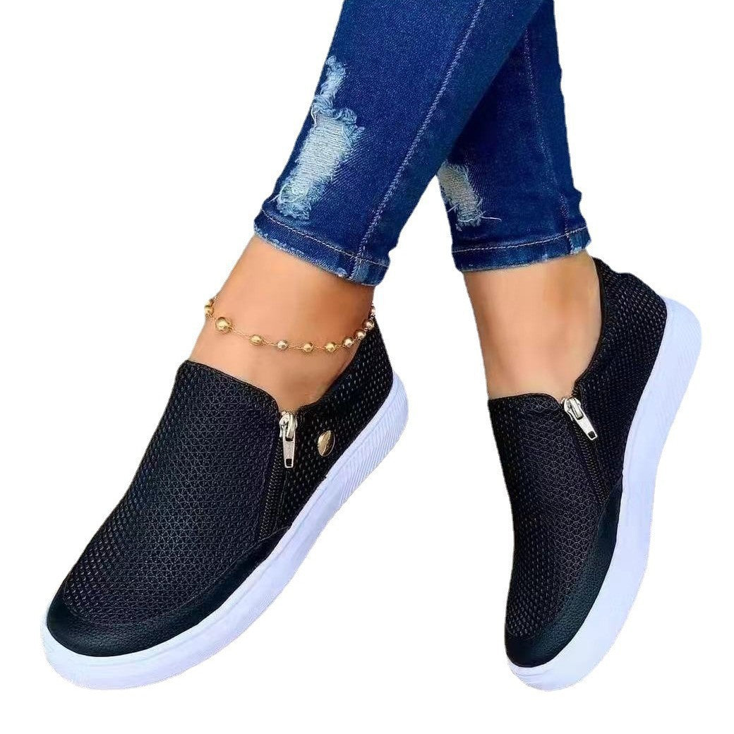 Women's Slip-On Mesh Sneaker with Side Zipper and Thick Rubber Sole Mune Fashion