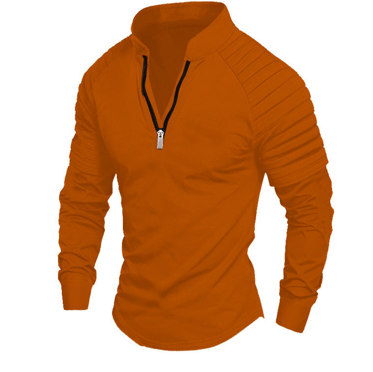 Men's Slim-Fit Troyer with quilted shoulder yoke and half zip Mune Fashion