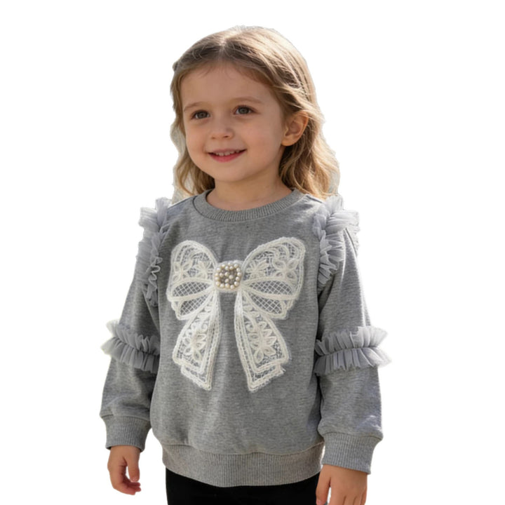 Girl sweatshirt with ruffle details and decorative bow motif Mune Fashion