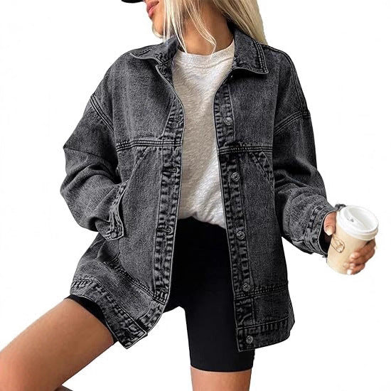 Women's Oversized Jeans Jacket with Boxy Cut and Distinctive Stitching Details Mune Fashion