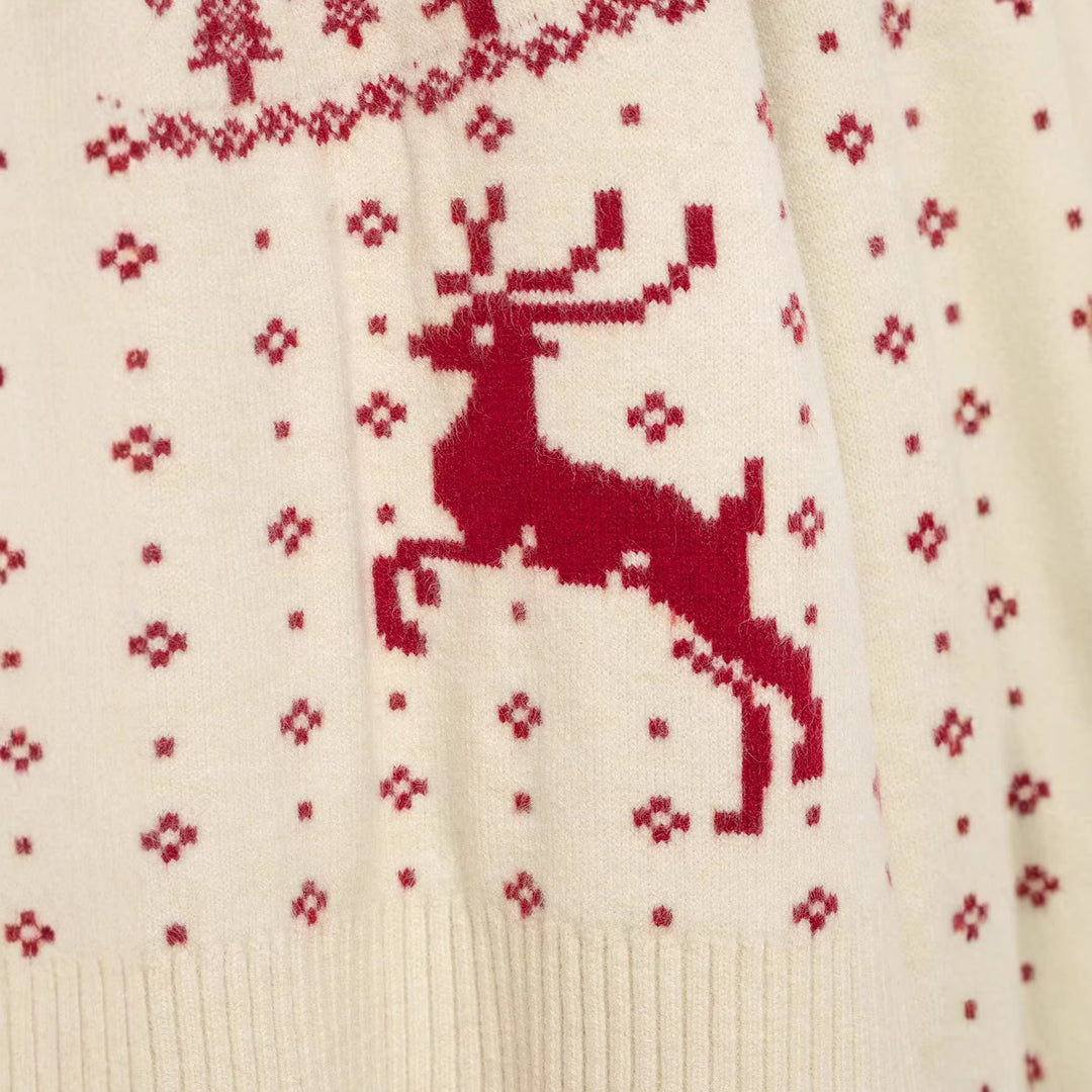 Women's short Norwegian knit sweater with high ribbed collar and reindeer motif Mune Fashion
