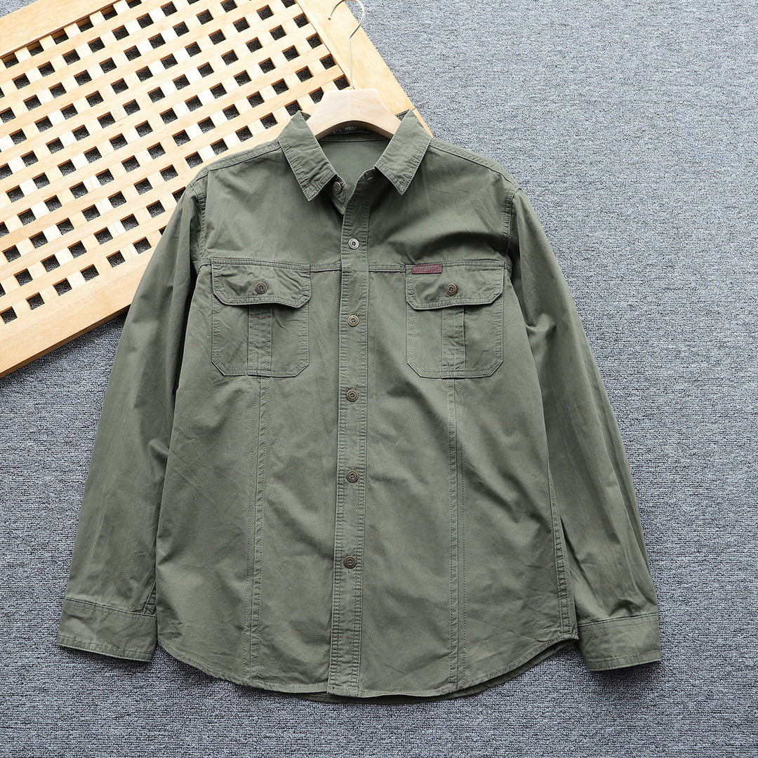 Men's Utility Shirt Jacket with Chest Flaps and Reinforced Seams Mune Fashion