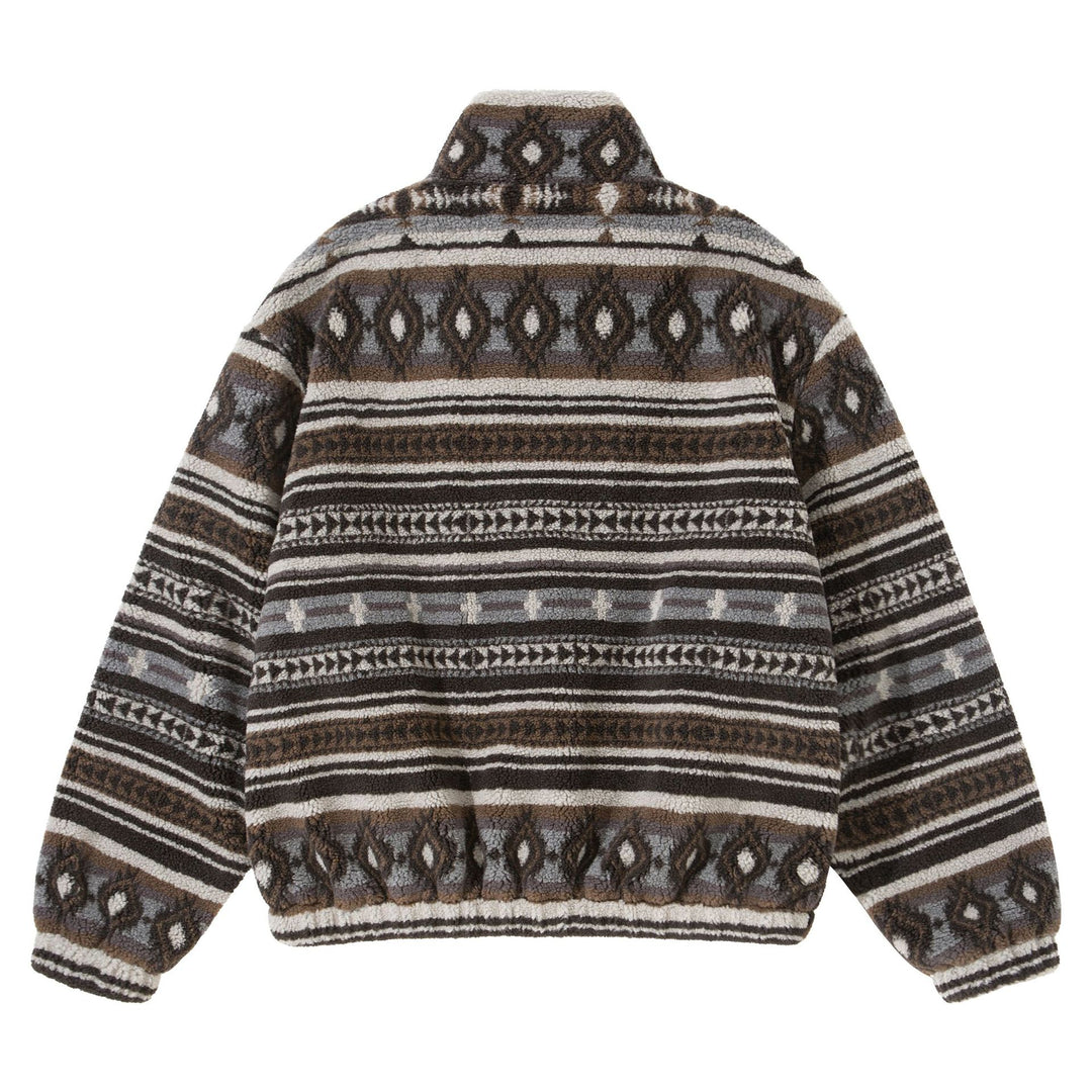 Unisex Short Jacket made of Teddy Fleece with Ethno Pattern and Stand-Up Collar Mune Fashion