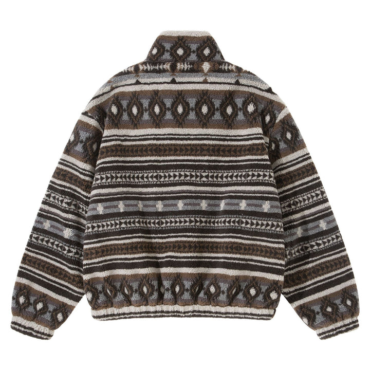Unisex Short Jacket made of Teddy Fleece with Ethno Pattern and Stand-Up Collar Mune Fashion