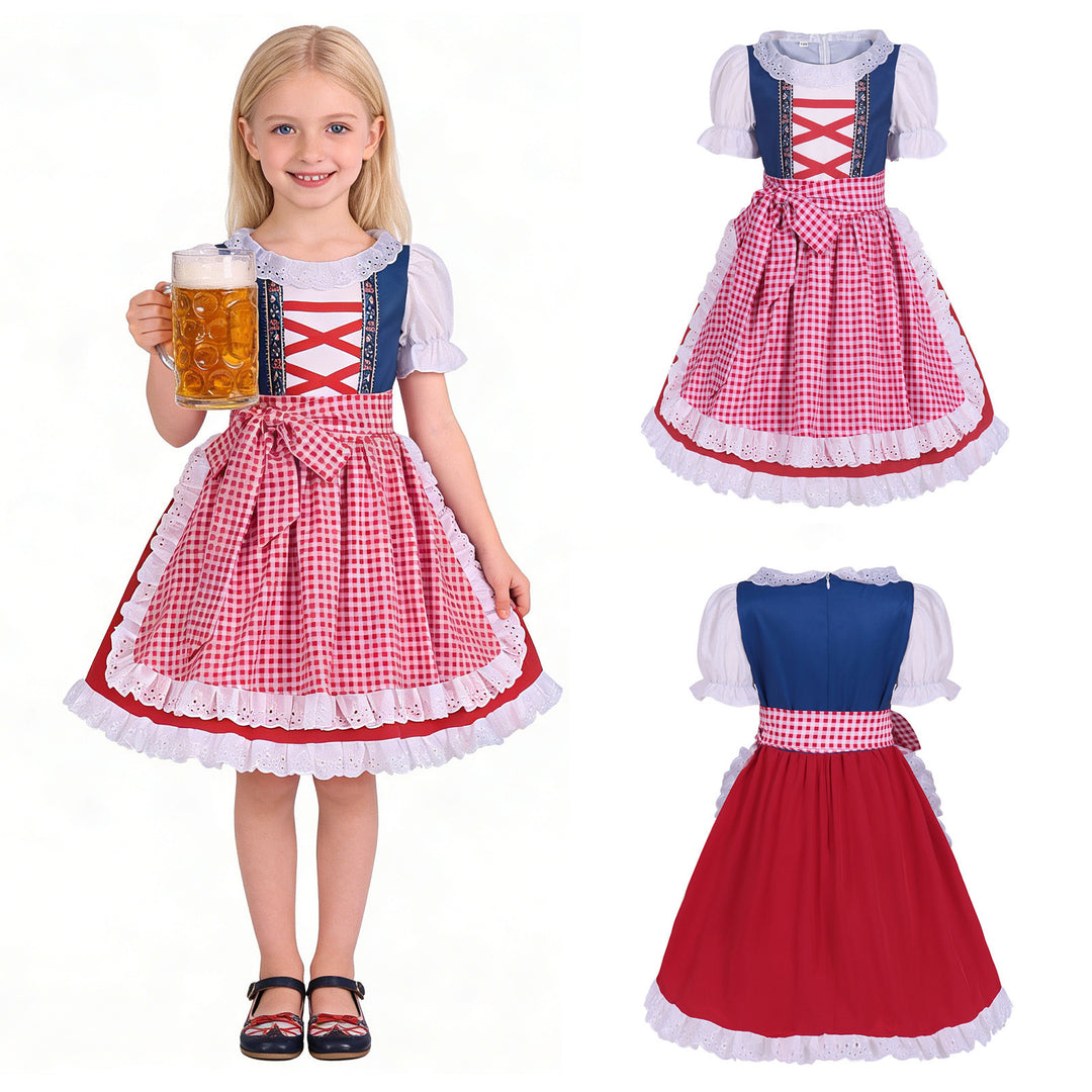 Ladies' traditional children's dirndl with embroidered apron and ruffled blouse Mune Fashion