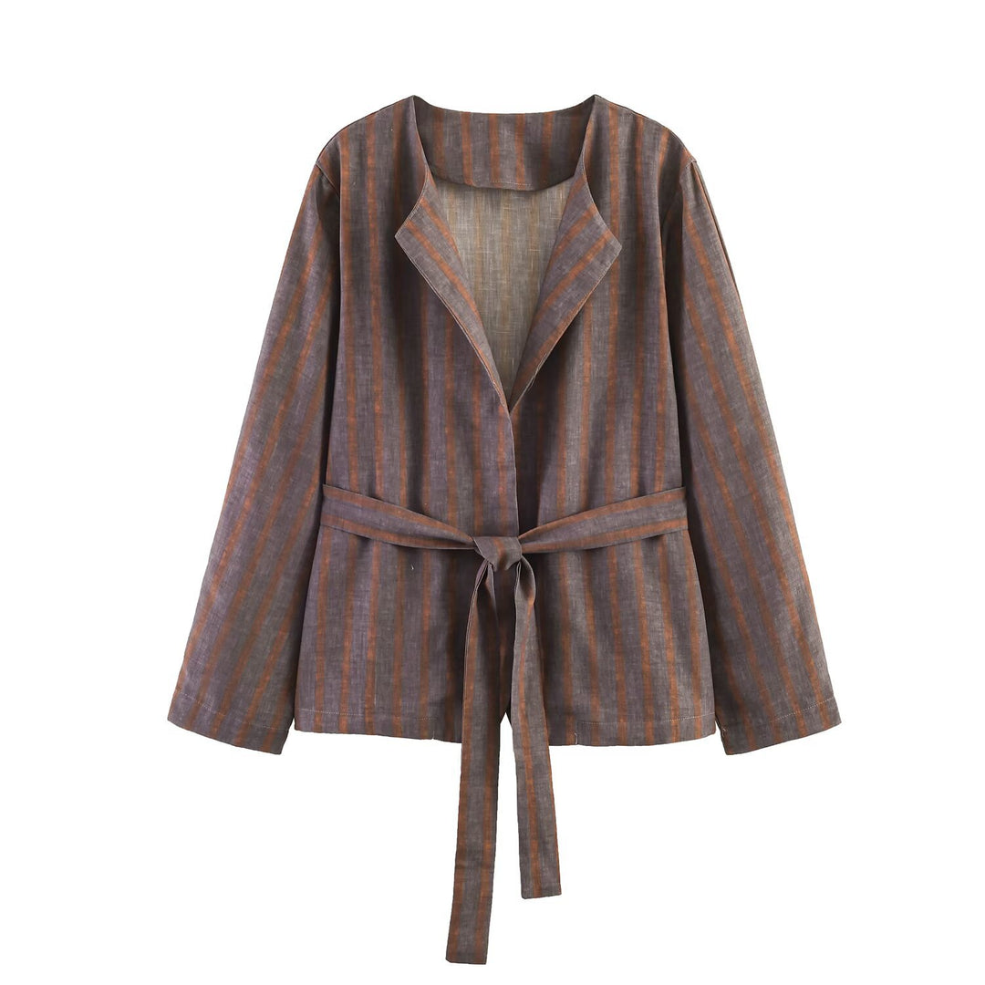 Women's Striped Linen Kimono with Ties Mune Fashion