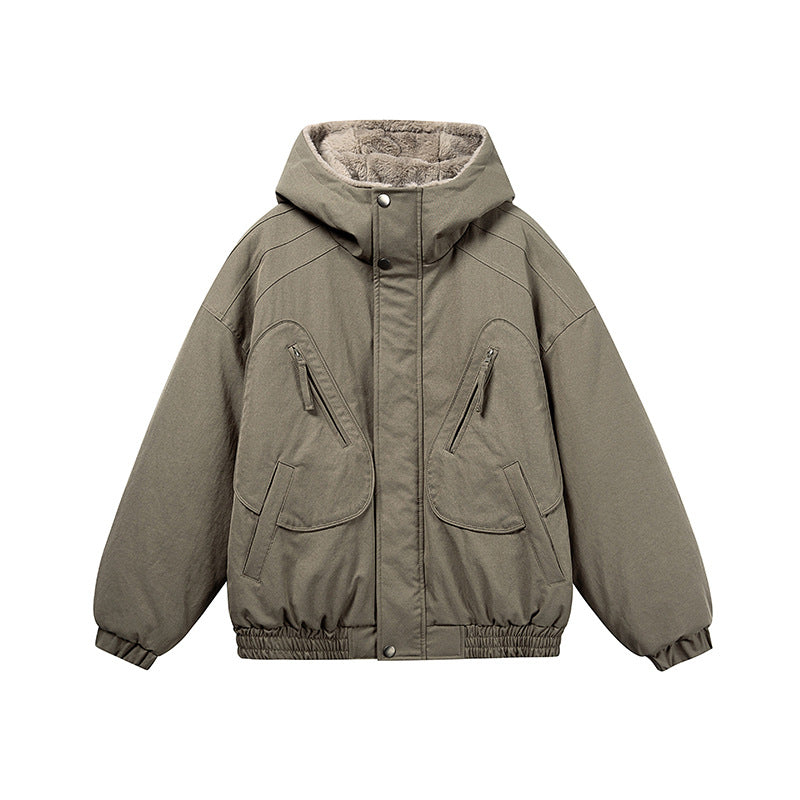 Unisex Short Cut Insulated Jacket in Boxy Cut with Teddy Inner Lining and Diagonally Inserted Zipper Pockets Mune Fashion