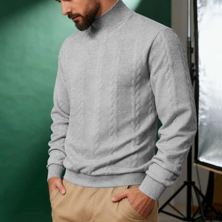 Men's knitted pullover with stand-up collar, cable pattern, soft ribbed cuffs, and Regular Fit Mune Fashion