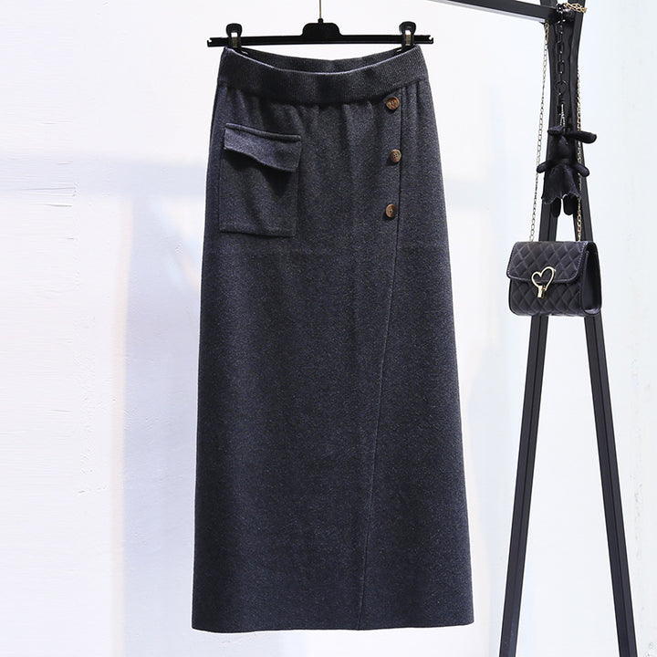 Women's Elegant Knit Skirt with Practical Side Pocket Mune Fashion