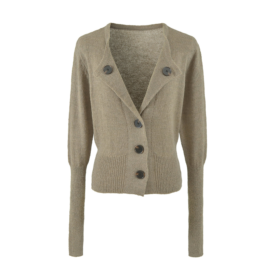 Women's Cropped Tailored Cardigan with Shawl Collar and Large Decorative Buttons Mune Fashion