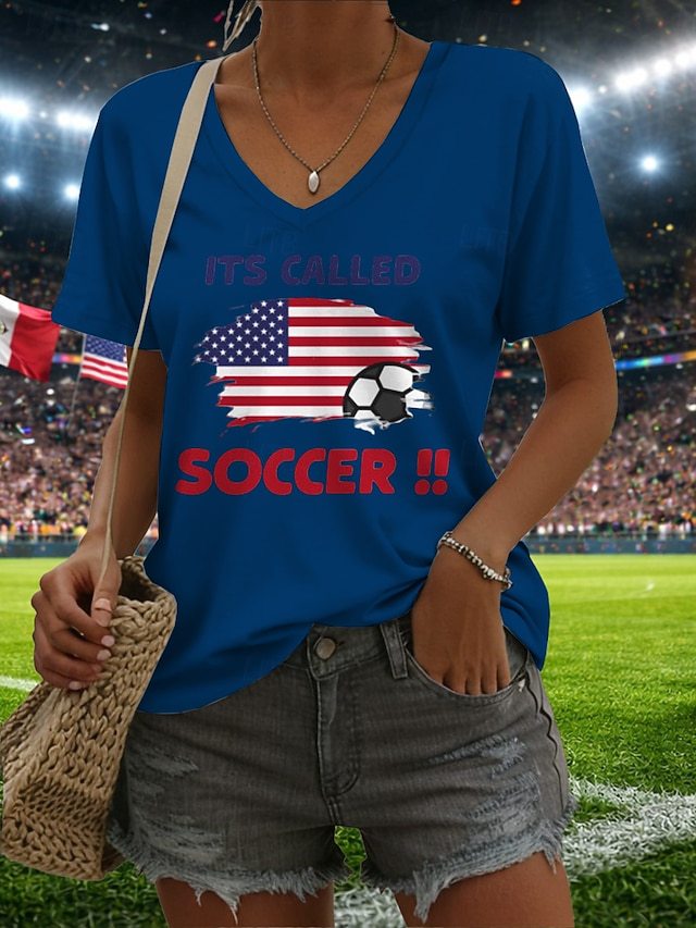 Women’s V-neck Retro Print T-shirt with Eagle Emblem and vintage-inspired Graphic Mune Fashion