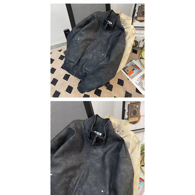Men's Short Stand-Up Collar Jacket made of Faux Suede with Full Zip Mune Fashion