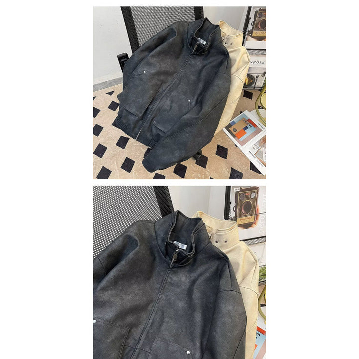 Men's Short Stand-Up Collar Jacket made of Faux Suede with Full Zip Mune Fashion