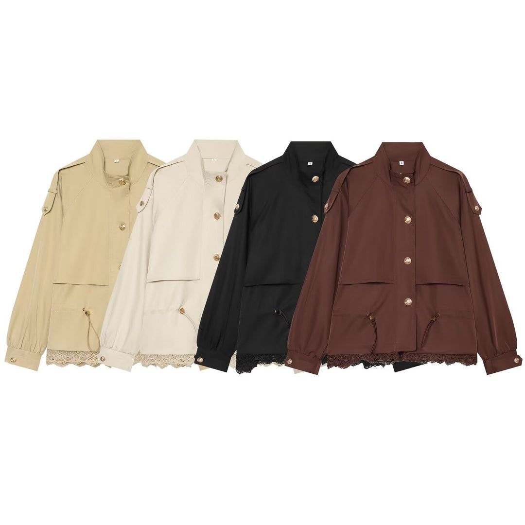 Women's lightweight parka jacket with drawstring and lace hem Mune Fashion