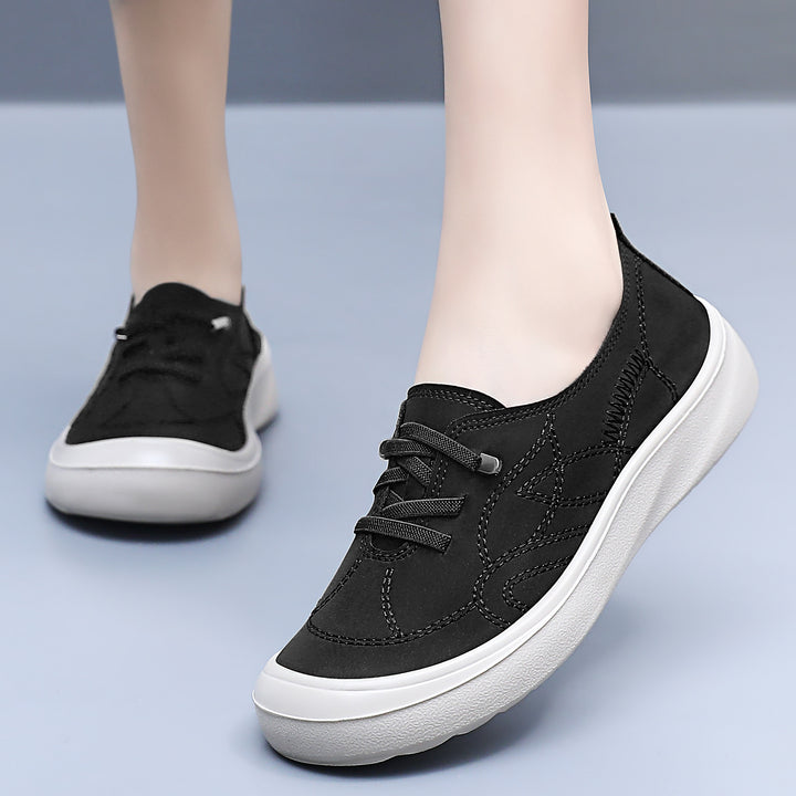 Women's nan elastic slip-on comfort sneaker with decorative decorative stitching, padded heel support, and cushioning lightweight profile sole Mune Fashion