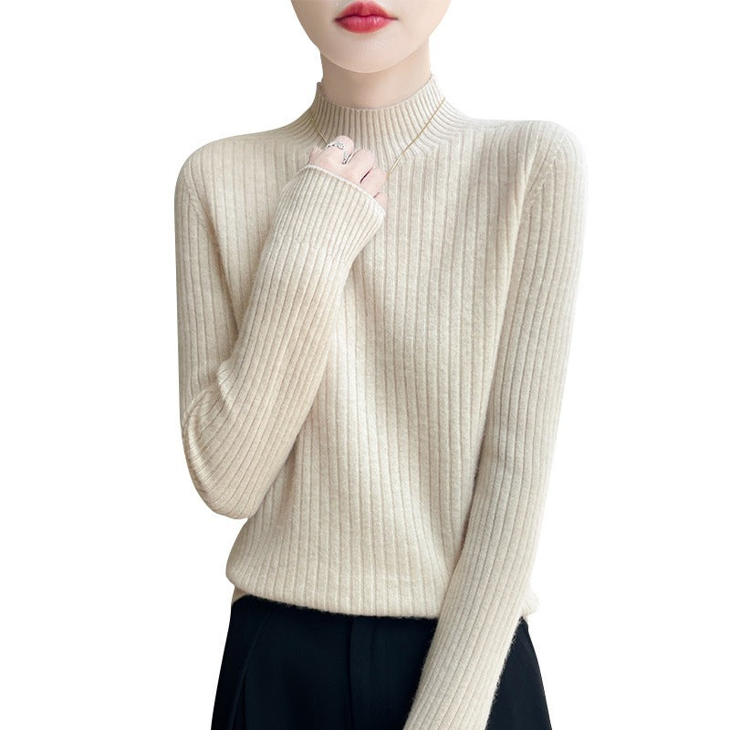 Women's Narrow Ribbed Knit Mockneck with Extra Soft Cashmere Look Mune Fashion