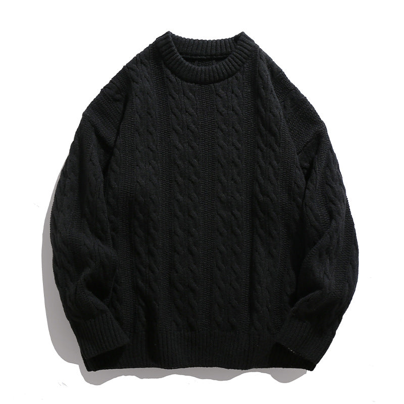 Unisex Boxy-Braided Pattern Knit Sweater with Ribbed Hem Mune Fashion