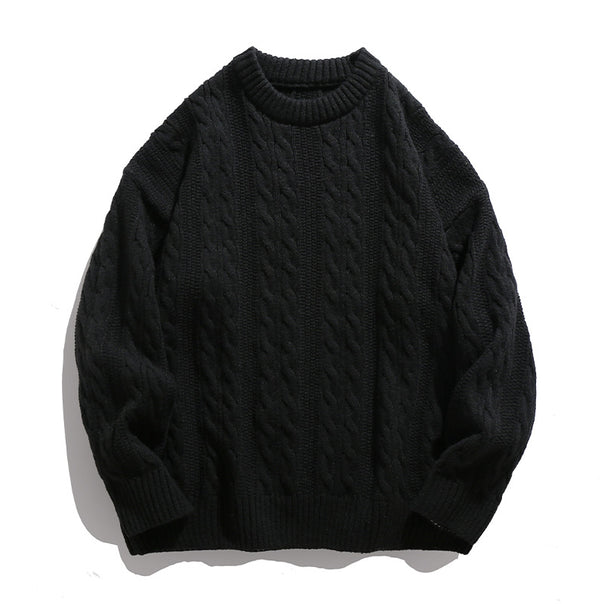 Unisex Boxy-Braided Pattern Knit Sweater with Ribbed Hem Mune Fashion