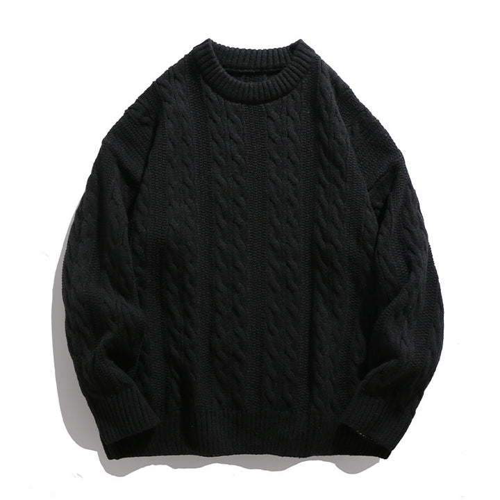 Unisex Boxy-Braided Pattern Knit Sweater with Ribbed Hem Mune Fashion