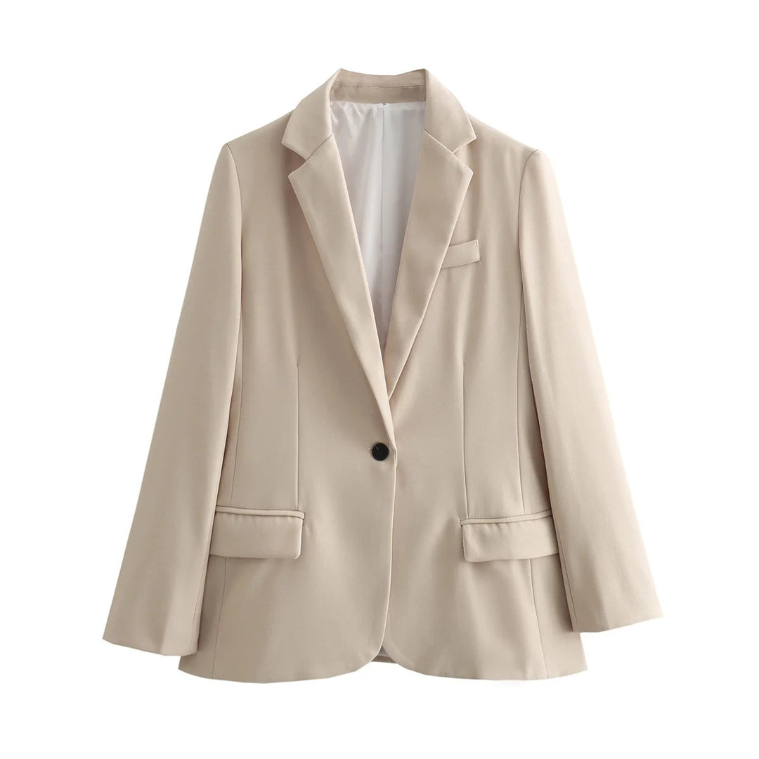 Women tailored houndstooth blazer with lapel collar, pockets, and single-button closure Mune Fashion