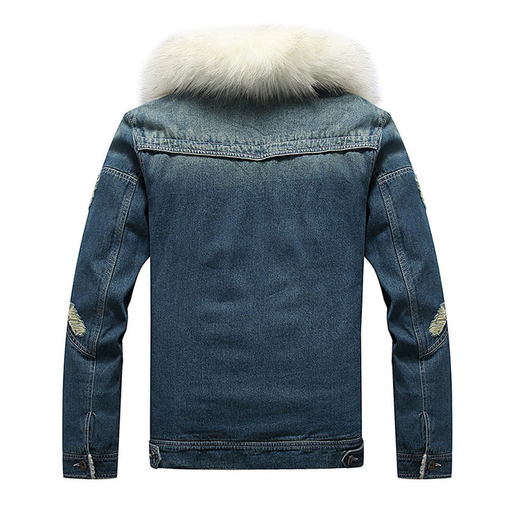 Men's denim thermal jacket with fleece lining and removable faux fur collar Mune Fashion