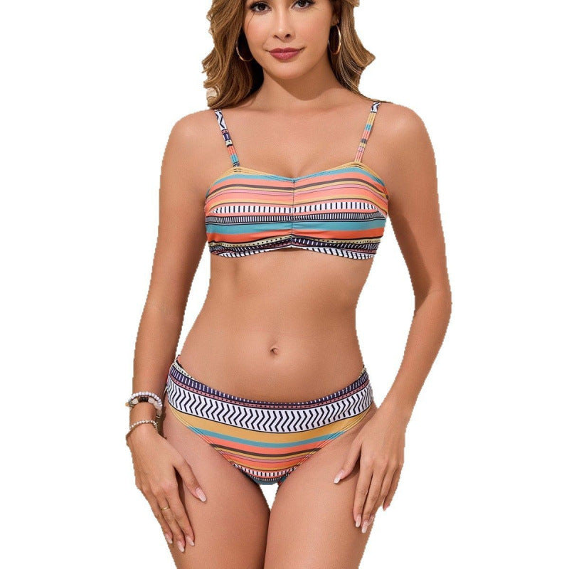 Women's swimwear set with cheerful striped pattern and pompous trimming Mune Fashion