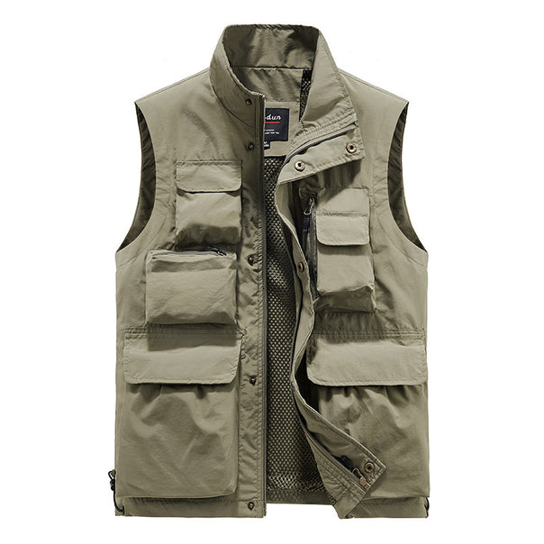 Men's Multifunctional Utility Vest with Mesh Lining and Multiple Pockets Mune Fashion