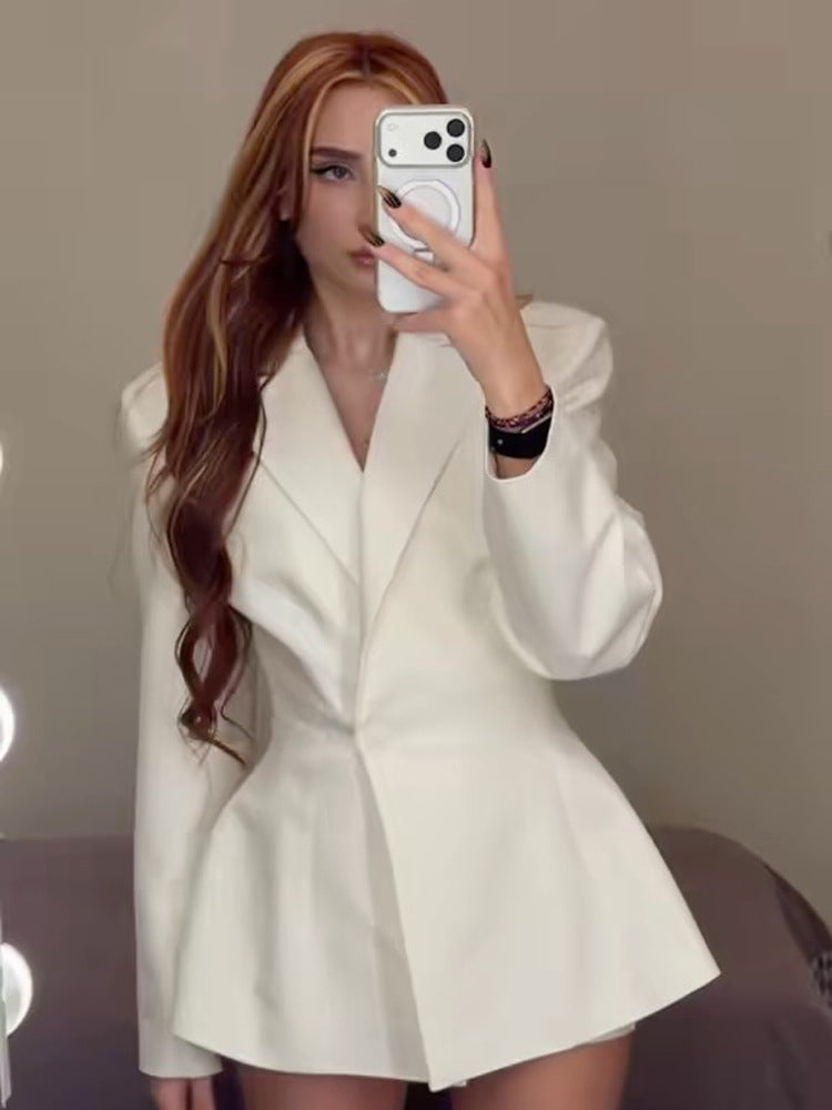 Women tailored blazer dress with sculptural waist and flared hem Mune Fashion