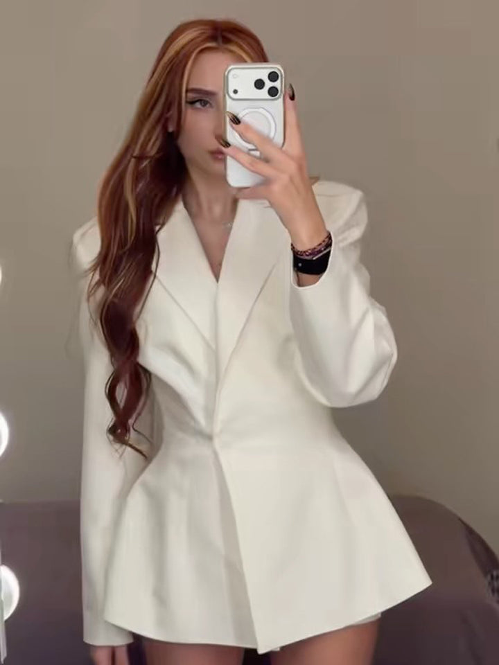 Women tailored blazer dress with sculptural waist and flared hem Mune Fashion