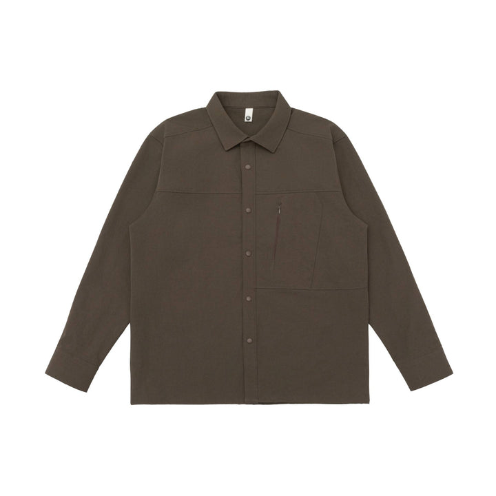Unisex Oversized Shirt Jacket in Utility Style with concealed snap button placket and diagonal zip pocket Mune Fashion