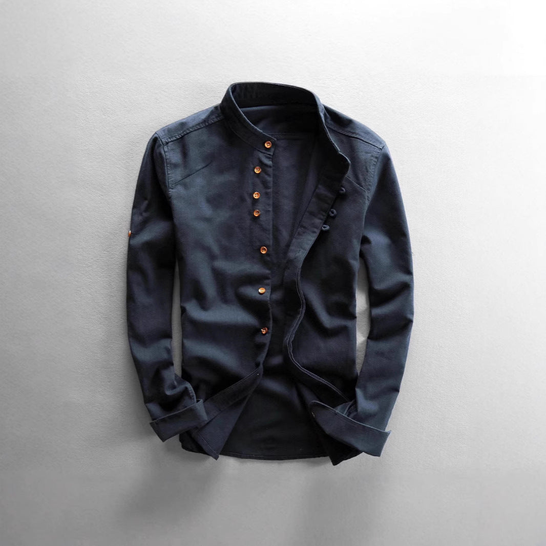 Men's casual stand-up collar shirt made of cotton blend with concealed button placket Mune Fashion